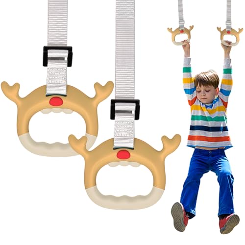 YESIMET Gymnastics Rings, Professional Children Trapeze Bar Pull Up Rings, Kids Playground Home Exercise Gym Equipment, Children's Adjustable Strap Strength Training Rings(Brown)