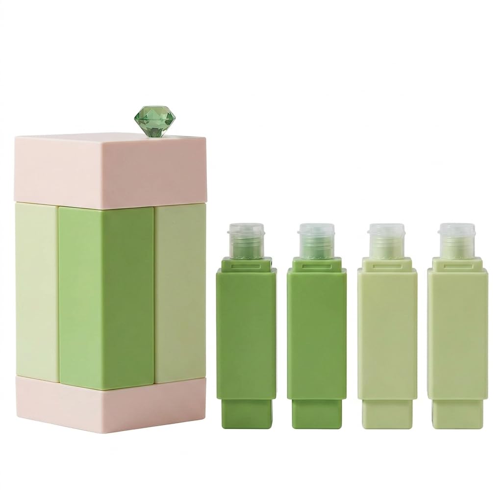 4 in 1 Travel Dispenser Bottle Set, Green Travel Toiletries Containers, Leak Proof Four Travel Bottles in One for Refillable Shampoo, Lotion and Gym Shower-image-32