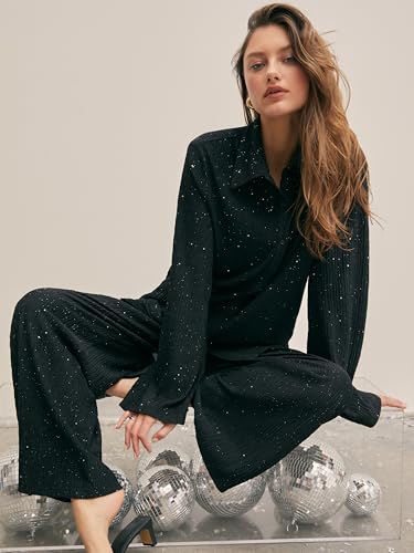 CIDER Glitter Pants for Women Wide Leg High Waist Sequin Pants Party Sparkle Night Out Pants3