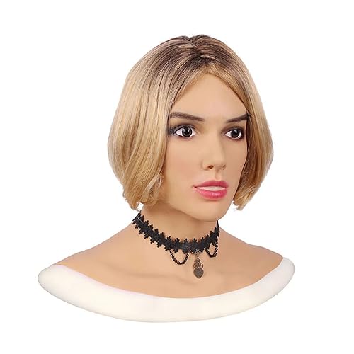 ZWSM Weibliche Fake Gesicht Realistische Silikon Fake Kopf Maske mit Make-up für Crossdresser Transgender Halloween Dekoration,Braun