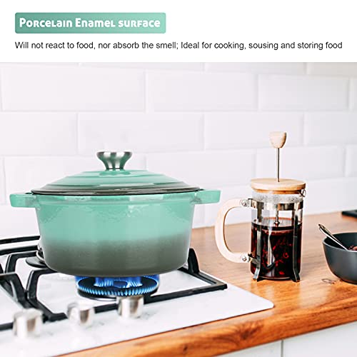 Puricon 5.5 Quart Enameled Cast Iron Dutch Oven, Round Enamel Dutch Ovens Pot -Teal - Thumbnail 4