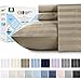 Quality High Sateen King Sheets - Khaki Color 4 Piece Bed Set, 100% Extra Long Staple Pure Cotton 500 Thread Count, Damask Stripe Sateen Weave, Deep Pocket Fits Mattress 16 Inches