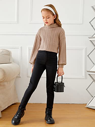 Shenhe Girl's Turtleneck Cable Knit Lantern Long Sleeve Tee T Shirt Crop Tops Camel 10Y #TOP4