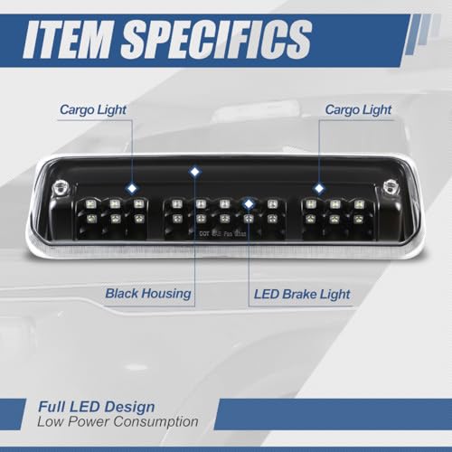 Auto Dynasty Dual Row LED 3rd Third Tail Brake Light Cargo Lamp Compatible with Ford F150 2004-2008 Lincoln Mark LT 2006-2008, Black Housing Clear Lens