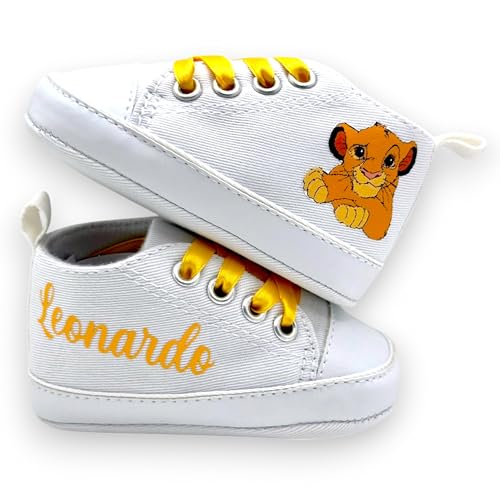 LulluLab Scarpine Neonato personalizzate con nome, primi passi, ottima idea regalo. (Simba 3-6 mesi)