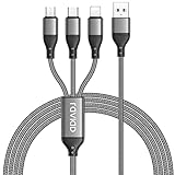 RAVIAD 3 en 1 Multi Cable de Carga, Multi USB Cargador Cable Múltiples Carga Rápida Cable Micro USB Tipo C para Android Samsung Galaxy S10 S9 S8, Huawei P30 P20, Honor, Redmi, Kindle, LG -1.2M Gris