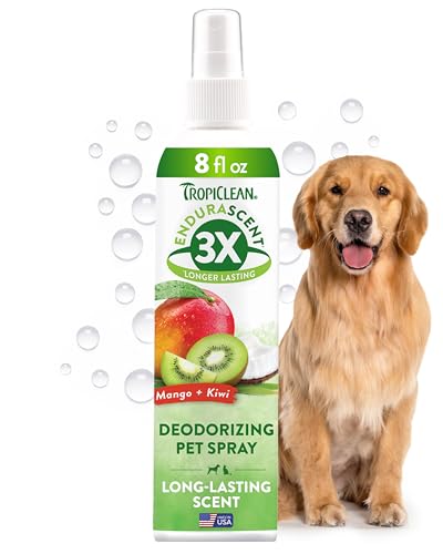 TropiClean Dog Perfume, Long Lasting Mango Kiwi Cologne, Deodorizing Spray for Smelly Dogs, After Bath Detangling Spray, Safe for Cats, 8oz.