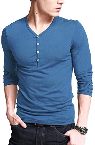 Flatik Mens Henley T-Shirts with Long Sleeve Button Placket