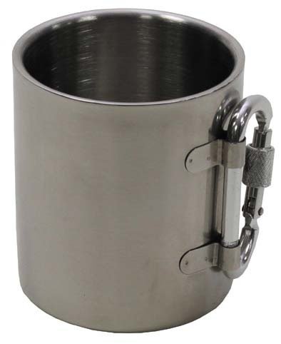 Fox Outdoor Tasse, Edelstahl, Karabiner, doppelwandig, 300 ml, Griff klappbar