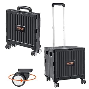 VEVOR Einkaufstrolley Klappbar 24,9kg(Dynamisch)/49,8kg(St... Trolley aus PP-Korb und Gummirädern Einkaufskorb Einkaufswagen 364x310x892mm Klappbox mit Rädern meistert alle Arten von Terrain