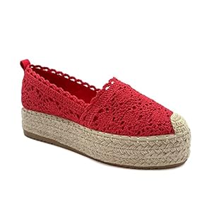 Angkorly Angkorly - Damen Schuhe Espadrilles - Plateauschuhe - romantisch - Spitze - mit Stroh Flache 4 cm - Rot 6 YT190 T 39 Angkorly Angkorly - Damen Schuhe Espadrilles - Plateauschuhe - romantisch - Spitze - mit Stroh Flache 4 cm - Rot 6 YT190 T 39