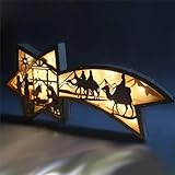 Lámpara LED de madera con belén de Navidad, adorno de escritorio decorativo cristiano, lámpara de escritorio de estrella de belén, adornos de Navidad LED de madera