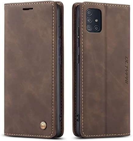QLTYPRI Case for Samsung Galaxy A51, Vintage PU Leather Wallet Case Card Slot Kickstand Magnetic Closure Shockproof Flip Folio Case Cover for Samsung Galaxy A51 - Coffee Brown