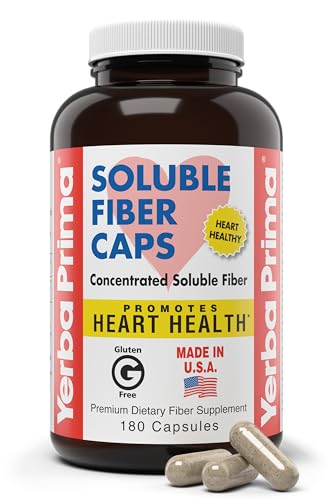 Yerba Prima Soluble Fiber Formula Capsules, 180 Count - Premium Dietary Fiber Supplement, Natural, Concentrated Soluble Fiber, Gluten Free, Non-GMO, Made in USA
