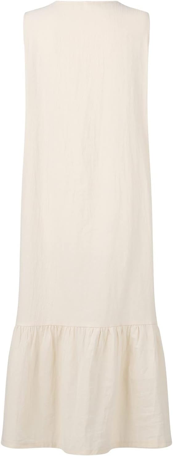 Spring Summer Sleeveless Cotton Linen Dress Summer Dresses for Women Sleeveless Pockets Vacation Maxi Dresses