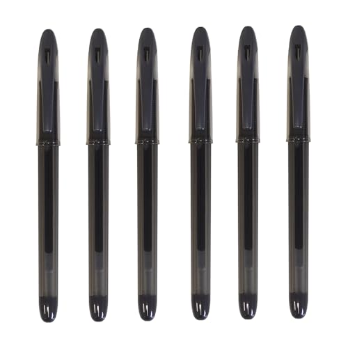 Image of 5 Star Branded 6 x Black Roller Gel Pens 0.7mm Tip with Rubber Grip & Visible Barrel