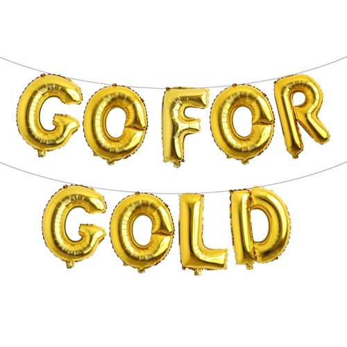 RUIANSI Sports 2024 Themed Party Decorations Champion Trophy Aluminum Foil Balloon Glitter Go For Gold Banner For 2024 Sports Birthday Party Decorations Supplies Gold 11 Count