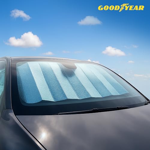 Goodyear Folding Windshield Sun Shade 130 * 60cm – Durable UV & Heat Blocker with Secure Suction Cups | Protects Interior from Sun & Dust | Compact & Easy to Store - Image 4