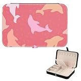Joyero portátil de piel sintética con diseño de delfines rosa claro para mujer, almacenamiento de baratijas para anillos y pulseras de cruz, accesorios de viaje para mujeres, regalos de viaje de