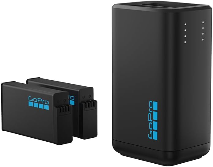 Cargador de Baterías Dual GoPro + 2 Baterías Recargables Enduro para MAX2 - Accesorio Oficial | Accesorio oficial de GoPro: cargador de batería dual y 2 baterías recargables Enduro solo para MAX2