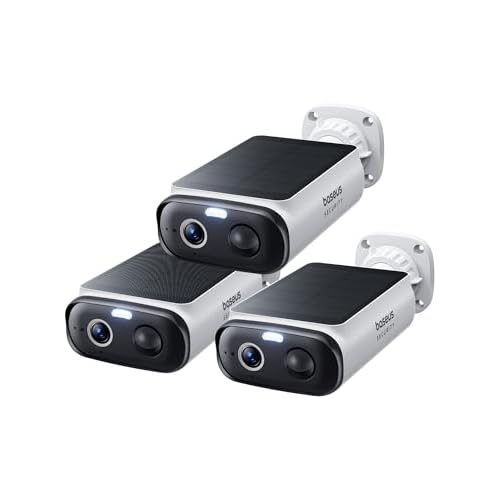 Baseus Security S1 Lite [3-CAM] Camara Vigilancia WiFi Exterior Solar IP67, Camara IP Seguridad Bateria 2K 135°, Visión Nocturna a Color, Sin Cargos, Detección Humana, Compatible con Alexa y