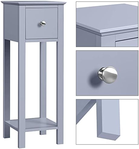 costoffs Grey Telephone Tables Set of 2Pcs, Slim Bedside Tables Nightstands with Drawer Tall Narrow Side End Tables for Hallway Living Room, 25x25x70cm
