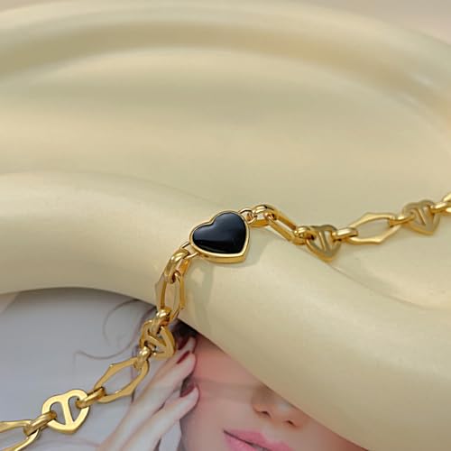Image of Fashion Stainless Steel Enamel Heart Link Chain Bracelet(Gold)