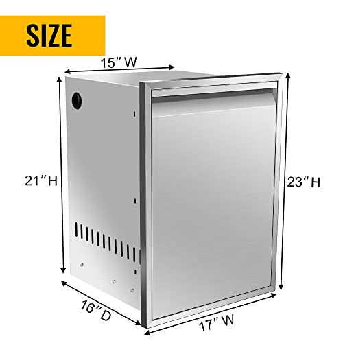 KODOM Built-in Single Trash Drawer Pull-Out Tray Outdoor Kitchen Stainless Steel Trash Drawer with Handle Storage Trash Bins or Propane Tank for BBQ Island Grill Station(17" W x 23" H x 16" D) - Thumbnail 2