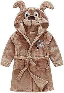 Little Boys Girls Bathrobes，Toddler Kids Cartoon Hooded Plush Robe，Animal Pajamas Fleece Bathrobe