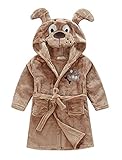 Little Boys Girls Bathrobes，Toddler Kids Cartoon Hooded Plush Robe，Animal Pajamas Fleece Bathrobe for Kids (3T, Dog)