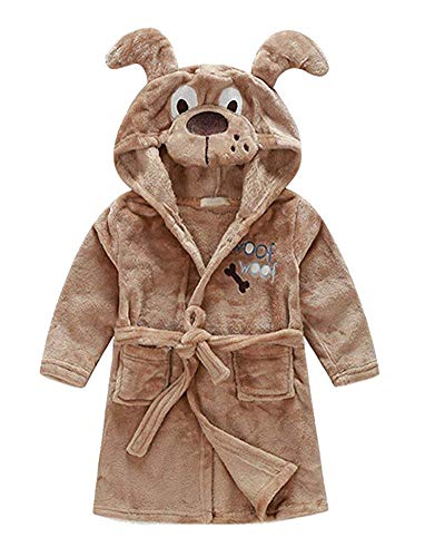 Little Boys Girls Bathrobes?Toddler Kids Cartoon Hooded Plush Robe?Animal Pajamas Fleece Bathrobe for Kids (2T, Dog)