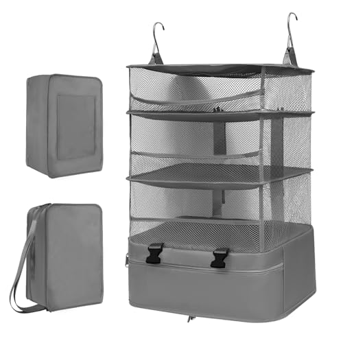 Hanging Packing Cubes for Travel, Oxford 300D fabric hanging storage organizer, can be carried on both shoulders (black, L-1)