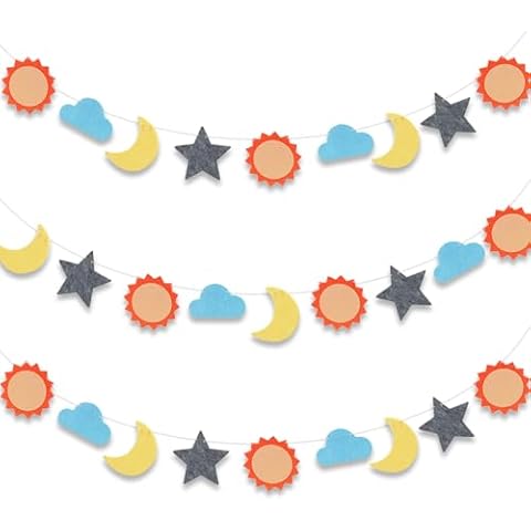 DAKSHA Star Moon Sun Ornament -Tent Cot Garland -Star Pendant Nursery Crib Ceiling Wall Hanging Garland Hanging Décor-Girl’s Room Canopy Decorations Cover