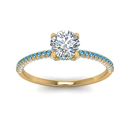 Image of Choose Your Gemstone Delicate Hidden Halo Diamond CZ Ring Yellow Gold Plated Round Shape Petite Engagement Rings Minimal Modern Design Birthday Gift Wedding Gift US Size 4 to 12