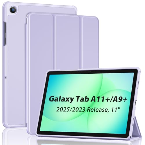 ProCase Galaxy Tab A11 Plus ケース マグネットカバー スタンド機能 透明バック 耐衝撃 三つ折り 自動スリープ -パープル