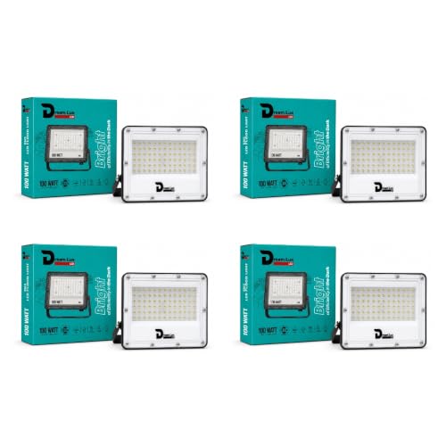 Image of Dreamlux LED Flood Light 100W, IP65 Waterproof Outdoor Light, Cool White 6500K, 130-140 lm /W, Aluminum Body, 6kV Surge Protection, BIS Certified Security Light (Pack of 4pc)