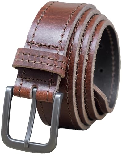 Image of Ashford Ridge Men's Full Grain Leather Belt – Made in England | 35mm Edge Stitched Casual Jeans Belt with Classic Pin Buckle - Antique Brown Medium