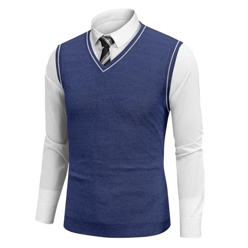 Mens Sweater Vest Casual Knitted V Neck Sleeveless Shirts Plus Size Relaxed Fit Business Knit Pullover Wool Sweater2