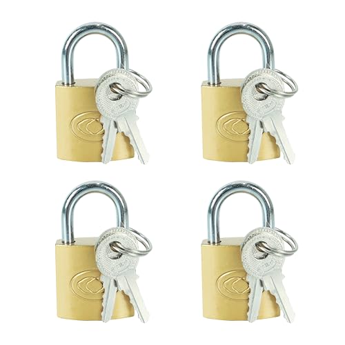 Image of NFI essentials 20mm Set of 4 Brass Polished Lock and Key Metal Suitcase Locks, Multicolor Luggage Padlocks Set, Small Luggage Locks, Mini Locker, Zipper Lock, Tiny Locker for School Gym Backpack