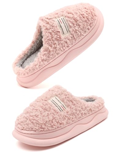 Kiemorgy Slippers for Women Men, Memory Foam Slippers for Women Size 6, Soft Thick Pink Fuzzy Bedroom House Shoes Indoor Outdoor (9301pink38/39)