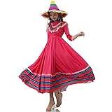 Women's Mexican Jalisco Dress Day of The Dead Spanish Senorita Flamenco Dancer Costume (801# Fuschia)