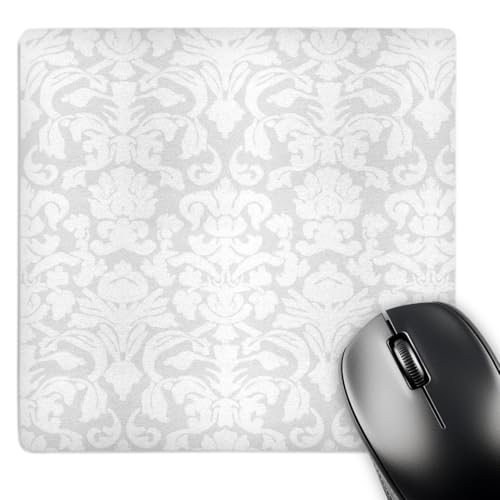 3dRose LLC 8 x 8 x 0.25 Inches Mouse Pad, Grey/Silver/White French Floral Fancy Damask Pattern (mp_76583_1)