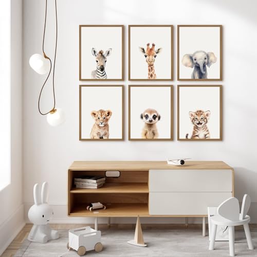 Safari Nursery Wall Art Decor Set of 6 Baby Animal Wall Art Kids Canvas Wall Art Safari Nursery Pictures Jungle Animal Prints Baby Boy Art Giraffe Painting for Room Bedroom 8x10 Inch Framed by Joocrise - Used condition - Image 4