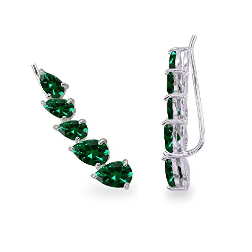 Emerald Earrings For Women Simulated Teardrop Curved Sterling Silver Green Climber Crawler For Girls Teens Summer Fashion Trendy Bridesmaids Prom #TOP14