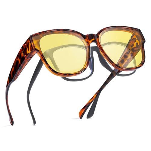 SIPHEW Fit Over Night Driving Glasses for Women Oversized Night Vision Wear Over Glasses Anti Glare Polarized Yellow Lenses2