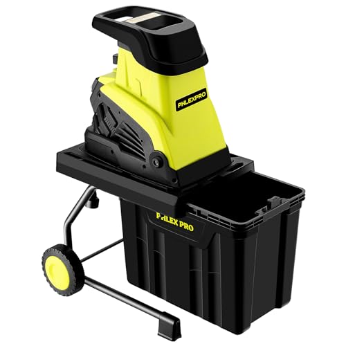 PHLEX PRO Garden Wood Chipper, 15-Amp Electric Brushless Wood Chipper with 10 Gallon Collecting Bin, for Garden, Lawn, Yard (Garden Green)