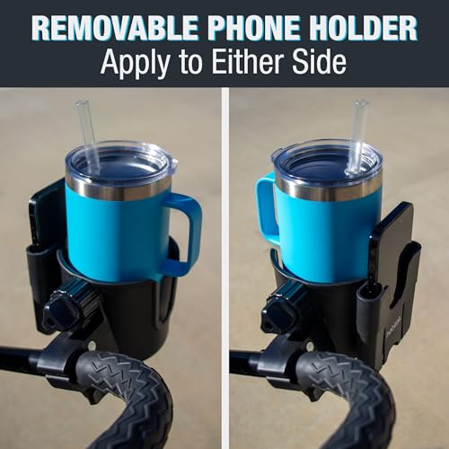 Image of Habitat Universal Stroller Cup Holder Attachment with Phone Holder - Adjustable Drink and Phone Organizer for Baby Strollers,Walkers, Bikes & Scooters, Parent Gift