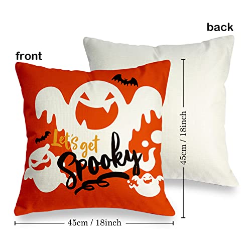Halloween Pillow Covers 18X18 Set Of 4 Trick Or Treat, Pumpkin Faces, Spiders, Ghosts, Bats, Witches, Castles, Skull, Throw Pillowcase, Halloween Cushion Covers #TOP1