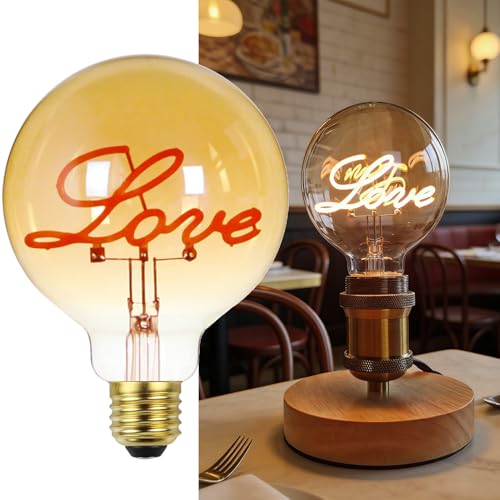 TIANFAN Edison Bulb Led Bulb Vintage 4W Dimmable 110-130V 2000Kelvin Super Yellow Warm Decorative Light Bulb (G30 Love Stand)