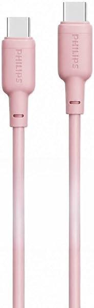 Philips USB-C – USB-C Hızlı Şarj Kablosu, 60W PD, 1.2 Metre, Silikon Kaplama (Pembe)